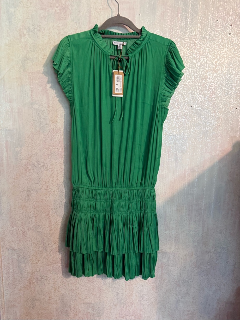 Current Air Zoey Pleated, Drop Waist, Smocked, Tie Front, Flowy Mini Dress, XS